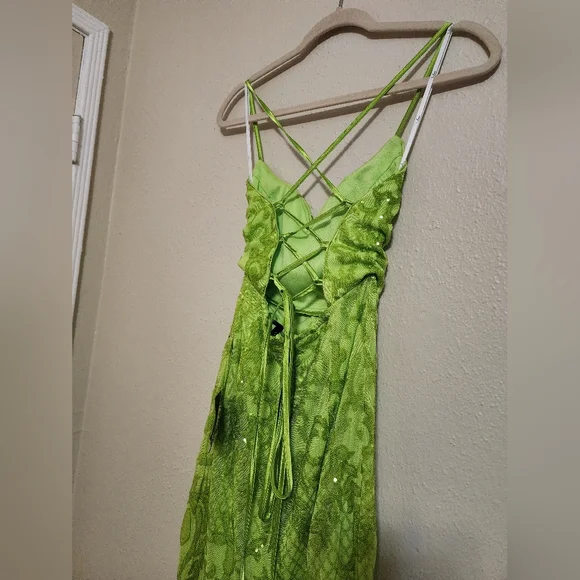 Lulus Limitless Glamour Lime Green Sequin Lace-Up Maxi Dress S Wedding Prom - Picture 10 of 12